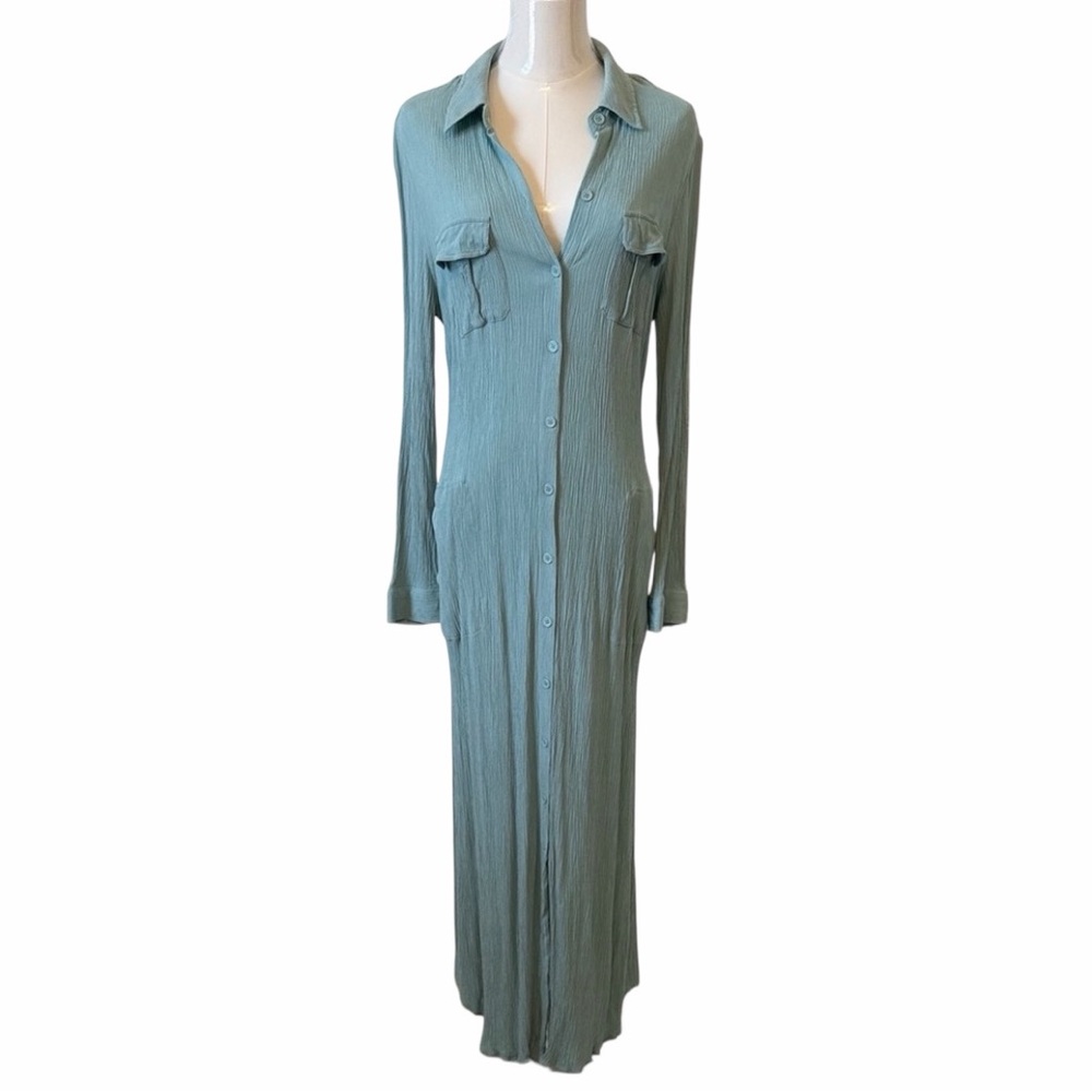 Soft Surroundings Gauzy Lightweight Maxi Shirt Dress Sea Foam Green Size M